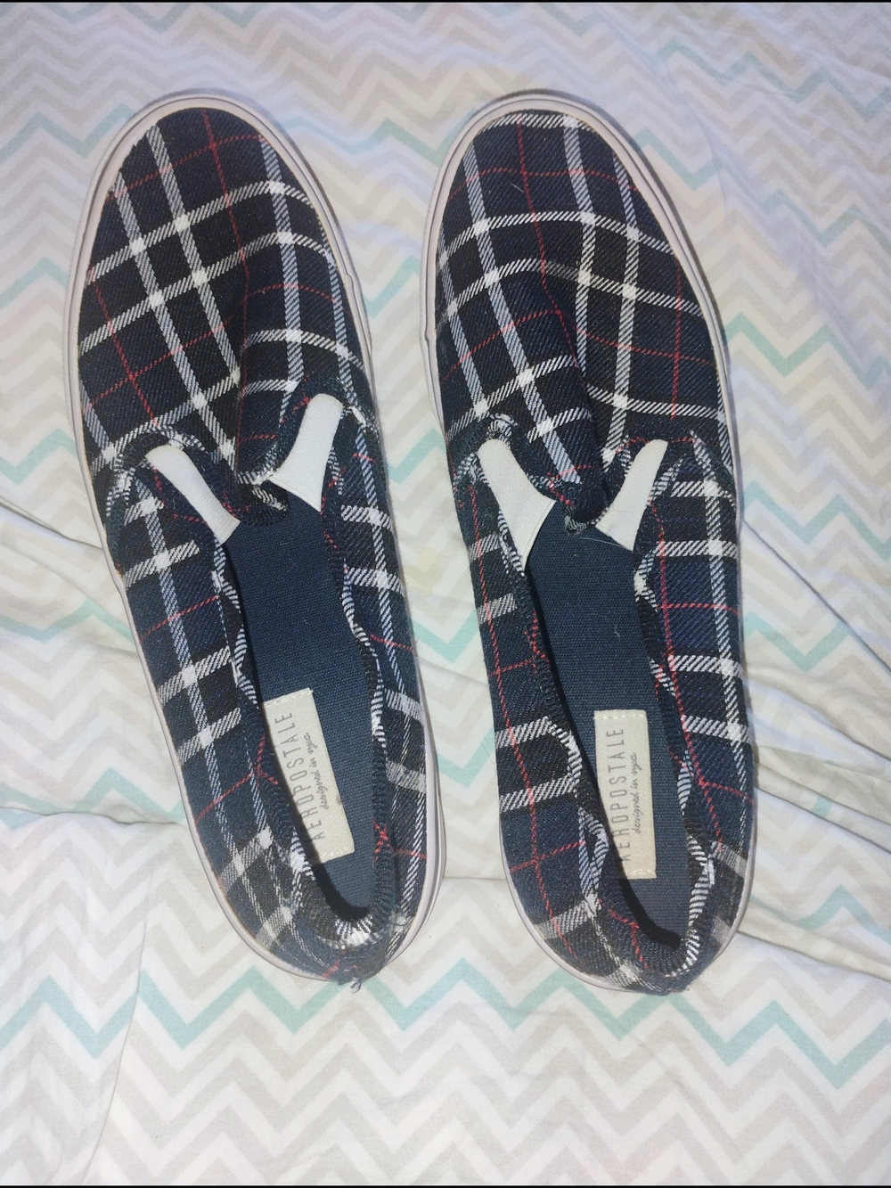 Aeropostale Women’s Navy Plaid Slip-On Shoes